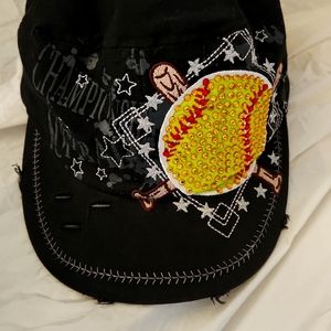 Distressed Bejeweled Embroidered "Leader" "L.O.G.A." champion softball hat.